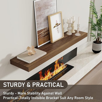 40" Floating Shelves for Wall, 8 Inch Deep Floating Shelf for Books, Deep Bathroom Shelves Wall Mounted, Rustic Display Shelf for Bathroom/Living Room/Bedroom/Kitchen Decor, Walnut Color, 2 Pack