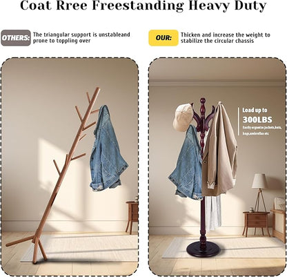 Wooden Coat Rack Freestanding with 14 Hooks Antler Shaped, 72'' Vintage Coat Racks Tree, Adjustable Height, Coat Hanger Stand with Sturdy Base, Coat Tree Hats Hanger for Living Room, Bedroom, Entryway