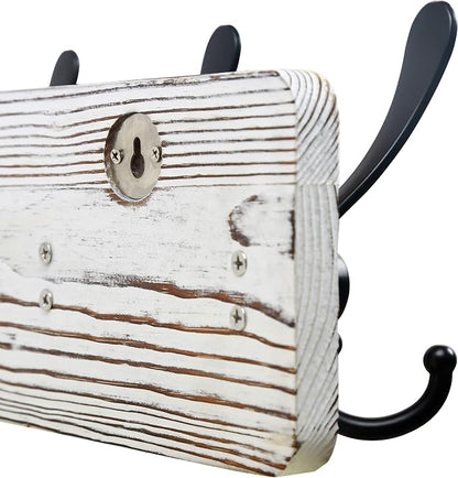 SKOLOO Rustic Wall Mounted Coat Rack: 16" Stud Spacing, Pine Real Wood Plank Wall Coat Rack with 5 Triple Hooks, Farmhouse Coat Hanger Wall Mount for Hanging Backpack Jacket Coat Hat