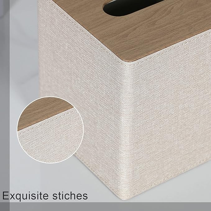 GOLRANLYE Tissue Box Cover Square PU Leather Facial Tissue Box Holder for Dresser Bathroom Decor (Beige)