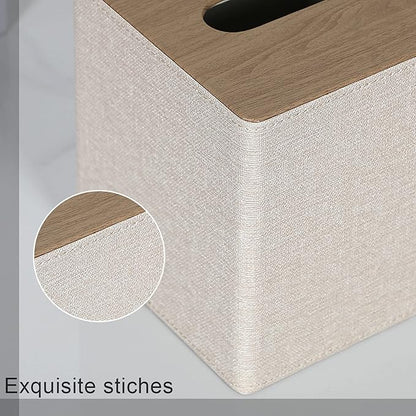 GOLRANLYE Tissue Box Cover Square PU Leather Facial Tissue Box Holder for Dresser Bathroom Decor (Beige)