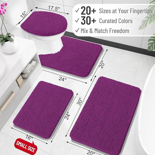 OLANLY Toilet Rugs U-Shaped 20x20, Extra Soft Absorbent Chenille Contour Bathroom Rugs for Toilet, Dry Quickly, Machine Washable, Non-Slip Bath Mat, Purple