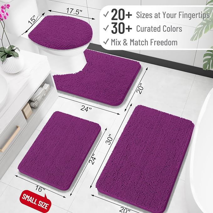 OLANLY Bathroom Runner Rugs 47x24, Extra Soft Absorbent Chenille Bath Rugs, Rubber Backing Quick Dry, Machine Washable Long Bath Mats for Bathroom Floor, Tub and Shower, Home Decor Accessories, Purple