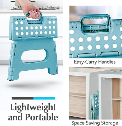 Handy Laundry Folding Lightweight Step Stool - Sturdy Enough to Support Adults - Opens Easy with One Flip - Great for Kitchen, Bathroom or Bedroom (Teal - 9 Inch)