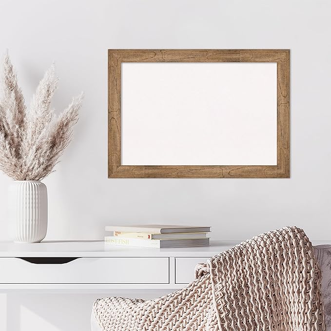 Amanti Art White Cork Board for Wall, 20x28 Vision Board with Brown Wood Frame, Medium Corkboard Office Decor for Home Organization, Rustic Farmhouse Corkboard Pinboard to display items for home