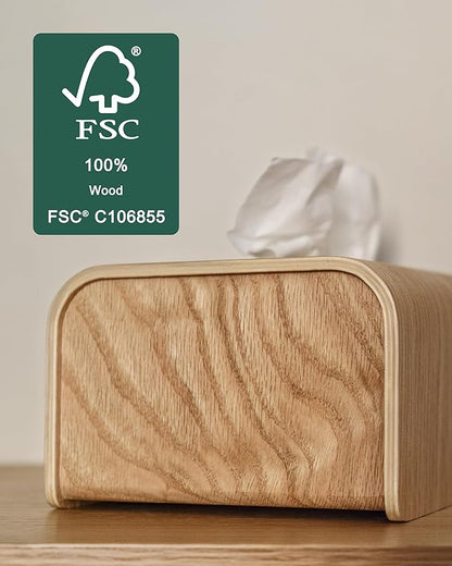 Kazai.® Tissue Box Cover 'Toke' | Real Wood Veneer, FSC® Certified | Decorative Rectangle Tissue Holder for Bathroom or Living Room | Scandinavian Design | Oak