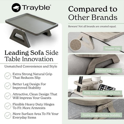 Shamrock Home Bamboo Trayble Couch Arm Table, Clip On Tray Sofa Table for Couches. Sofa Arm Tray, Armchair Table for TV Dinners, Remotes, Drinks and Snacks - 13.75 x 9.5inch, Grey