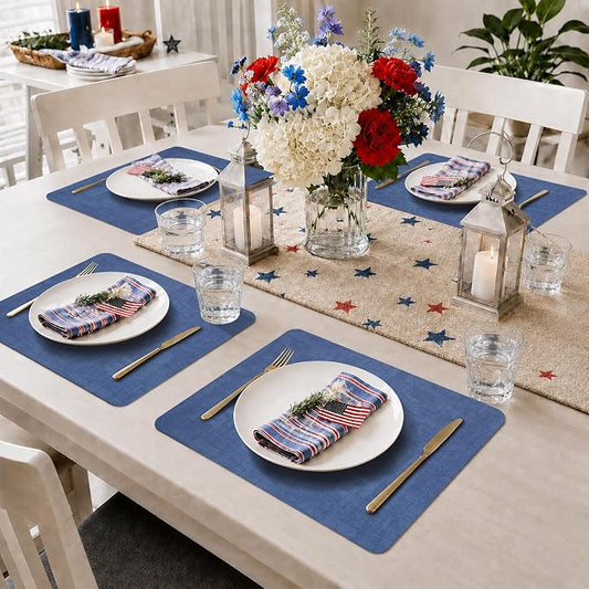 Maxpearl Faux Leather Placemats Set of 6 - Waterproof - Wipe Clean - Heat Resistant - Anti Slip Dining Table Place Mats, Suitable for Indoor & Outdoor Use, 17’’×12’’, Navy Blue