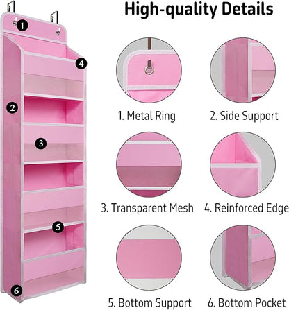 Giraffe Creation Over Door Organizer with 4 Large Capacity Pockets, Heavy Duty Hanging Organizer Storage for Closet Bathroom Nursery Bedroom Dorm, Toys Cosmetics Sundries and Baby Essentials, Pink