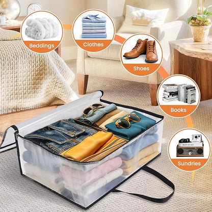 TasticTotes 8 Pack Clear Storage Bags for Comforter, Clothes & Bedding, Plastic Blanket Storage with Zipper and Handle, Moving Bags, Closet Organizer and Under-Bed Storage (60L)