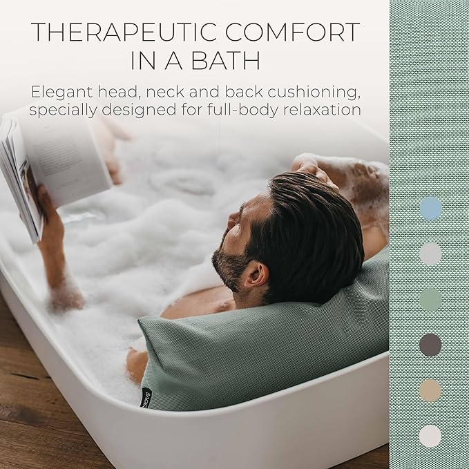 BADESOFA® Luxury Bathtub Pillow L - Large Bath Pillow for Therapeutic Neck and Back Support Quick-Drying - Washable Full Body Bath Tub Cushion - Luxury Spa Cushion in Green