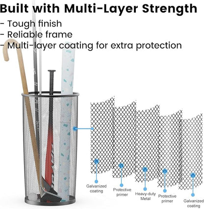 19.5" H Mesh Umbrella Stand - Ventilated Mesh Umbrella Holder for Entryway - Extra Capacity Storage for Umbrellas Canes & More - Freestanding Indoor Organizer 10.4" L x 10.4" W x 19.5" H - 4P Black
