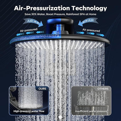 Shower Head with filtered Handheld High Pressure daul Shower Heads with Handheld Spray Combo and 10 Sprays Handheld Shower Head Detachable Shower head Built-in Magnetic Docking and Power Jets Black