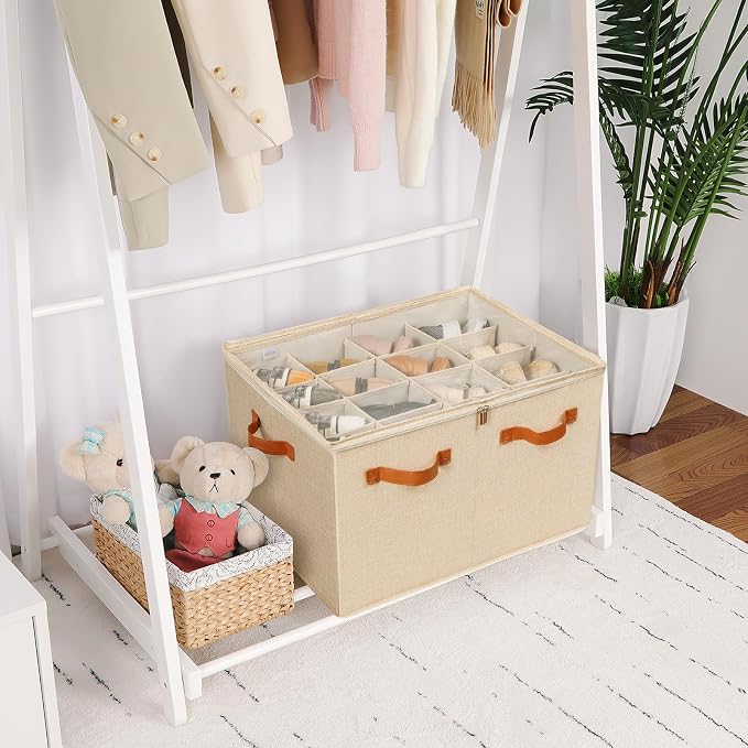 TOPIA HOME Shoe Organizer for Closet, Foldable Shoe Box with Adjustable Dividers and Clear Cover, Space Saving Shoe Storage Organizer Cabinet with Reinforced Handles, Fits 16 Pairs TP09J