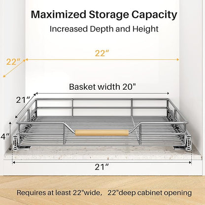 Pull out Cabinet Organizer, 21"W X 21"D, Heavy Duty Smooth Sliding Under Cabinet Shelves for Pots and Pans, Full-Extension Roll out Drawers, Slide out Organization for Home Kitchen Pantry