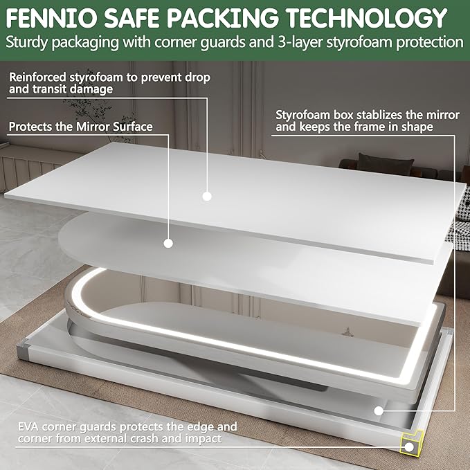 FENNIO Full Length Mirror with Lights, 80" x 36" LED Full Body Mirror, Free Standing Lighted Floor Mirror, Wall Mounted Hanging Mirror for Bedroom, Salon, Dimmable, 3 Color Lighting [Tempered Glass]