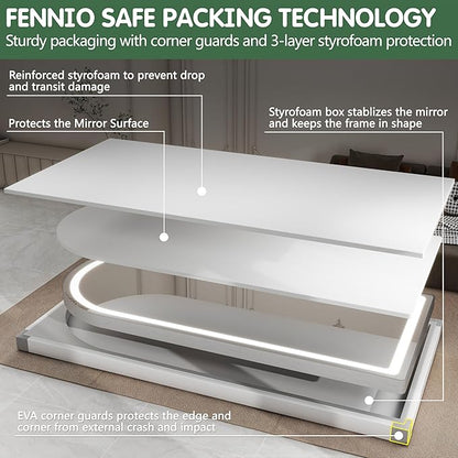 FENNIO Full Length Mirror with Lights, 80" x 36" LED Full Body Mirror, Free Standing Lighted Floor Mirror, Wall Mounted Hanging Mirror for Bedroom, Salon, Dimmable, 3 Color Lighting [Tempered Glass]