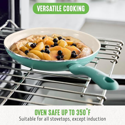 GreenLife Non Stick Fry Pan Set 7" & 10", Non-Toxic PFAS-Free Ceramic Skillet, Dishwasher & Oven Safe, Egg Omelet Frying Pan, Stay- Cool Handles, Kitchen Home Cooking Essentials, Turquoise (Pack of 2)