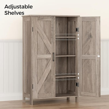 Homleke Farmhouse Bathroom Cabinet with Adjustable Shelves, Free-Standing Storage Cabinet with Barn Doors, for Kitchen, Living Room, Dining Room, Entryway, Greige