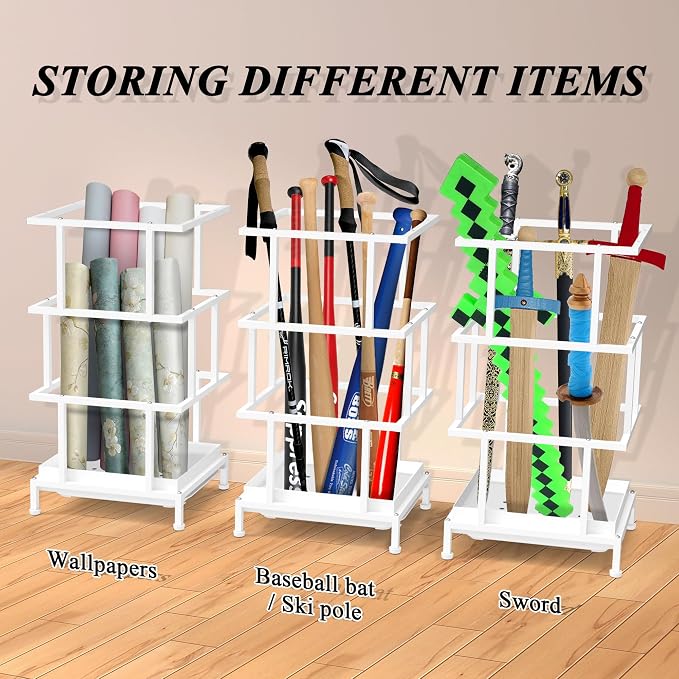Alyoen Umbrella Holder for Entryway, Metal Umbrella Stand with Water Tray and Cane Holder, Adjustable Feet, 10.4 x 8.4 x 18.7 in, Suitable for Home, Office, and Shopping Mall (White)