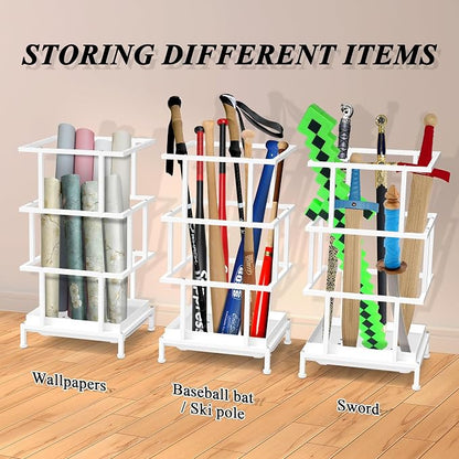 Alyoen Umbrella Holder for Entryway, Metal Umbrella Stand with Water Tray and Cane Holder, Adjustable Feet, 10.4 x 8.4 x 18.7 in, Suitable for Home, Office, and Shopping Mall (White)