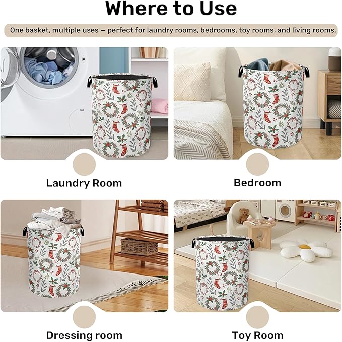 Christmas Foldable Laundry Hamper - Waterproof Fabric Storage Basket with Handles, Clothes Hampers for Laundry,Bedroom,Dorm