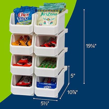 ReadySpace Plastic Containers for Organizing and Storage Bins for Closet, Kitchen, Office, Garage or Pantry Organization, Stackable Bins, Medium (11" x 5" x 5.5"), 8-Pack, White