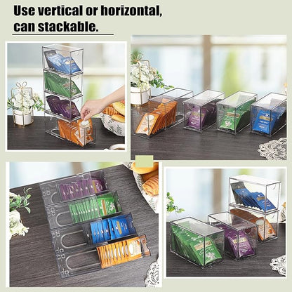 ELLDOO 4 Drawers Tea Bag Organizer, Clear Acrylic Stackable Tea Bag Storage Holder for Kitchen Pantry, Coffee Pod Snack Storage for Countertop Cabinet