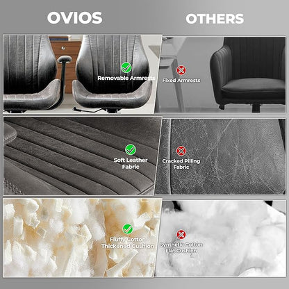 ovios Home Office Chair, Mid-Century Modern Faux Suede Leather Ergonomic Chairs, High Back Comfy Computer Swivel Rolling Task Executive Armchair, Grey