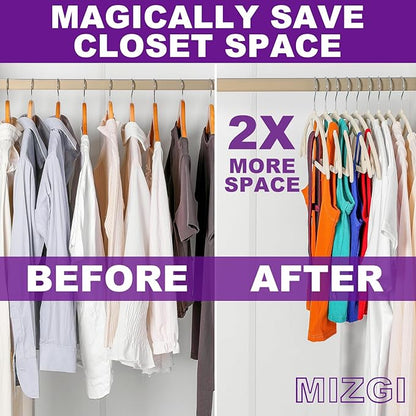 MIZGI Premium Velvet Hangers 50-Pack,No Shoulder Bump Hangers W/Tie Bar Ultra Thin Space Saving Non Slip Hanger Heavy Duty Felt Rounded Clothes Hanger for Sweaters,Coat,Jackets,Pants,Shirts