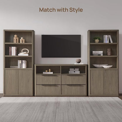 SICOTAS Book Shelf with Doors 71" Tall 6 Tier Bookshelf with Adjustable Shelves Fluted Booshelves & Bookcases Modern Book Case with Large Storage Display Cabinet for Living Room Home Office Bedroom