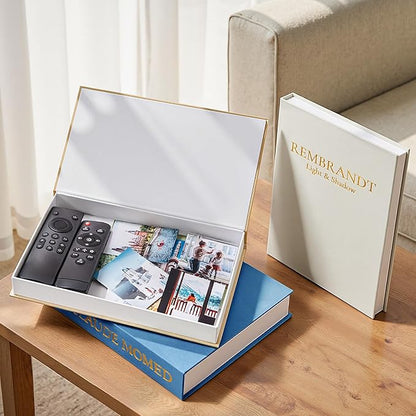 JARLINK Aesthetic Decorative Books, Set of 3 Linen Faux Books for Coffee Table, Bookshelf or Mantle Decor, Stylish Book Storage Boxes for Home Decor, Photo Organization, and Keepsake Storage, Blue