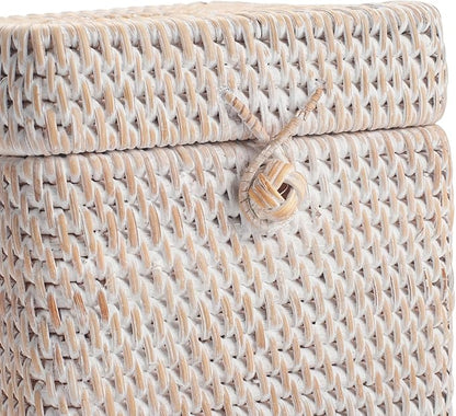 Rattan Tissue Box Cover Natural Woven Facial Napkin Holder Square with Lid 5.7 x 5.7 x 5.5 Inch (White)