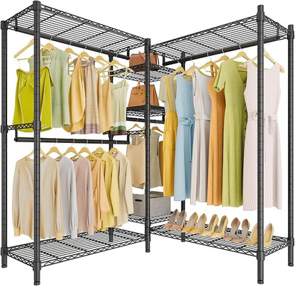 VIPEK L6 Plus Garment Racks Heavy Duty Clothes Rack Corner Closet Racks L Shaped Clothing Rack for Hanging Clothes, 5-Tier Freestanding Closets with 7 Adjustable Shelves, Max Load 1200LBS, Black