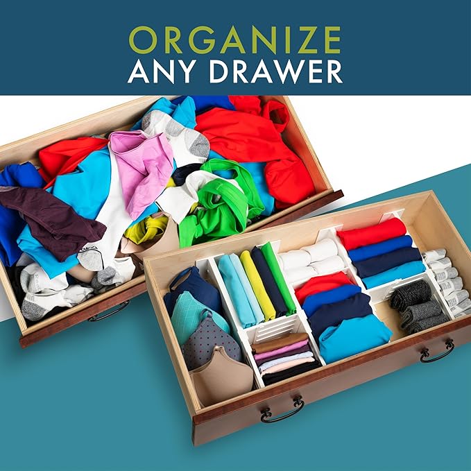 Dial Industries Adjustable Dresser Drawer Clothes Organizer Dividers, Set of 4, 4.5" Deep