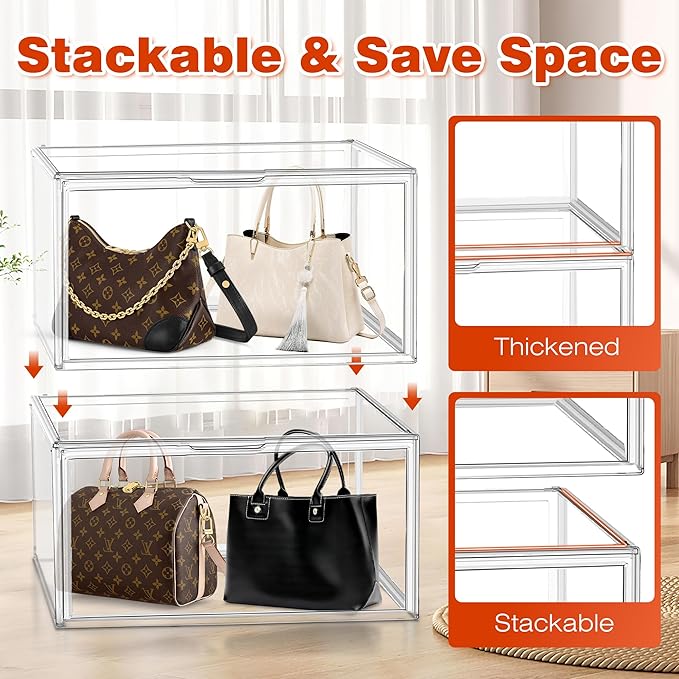 23.6'' Tall Acrylic Display Case XXXXX-Large Purse Handbag Organizer 13.8''x 12.2''x 23.6'' Clear Tall Boot Totes Storage Box Transparent Huge Figure Collectibles Showcase with Magnetic Lid