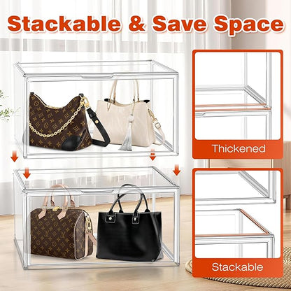 23.6'' Tall Acrylic Display Case XXXXX-Large Purse Handbag Organizer 13.8''x 12.2''x 23.6'' Clear Tall Boot Totes Storage Box Transparent Huge Figure Collectibles Showcase with Magnetic Lid