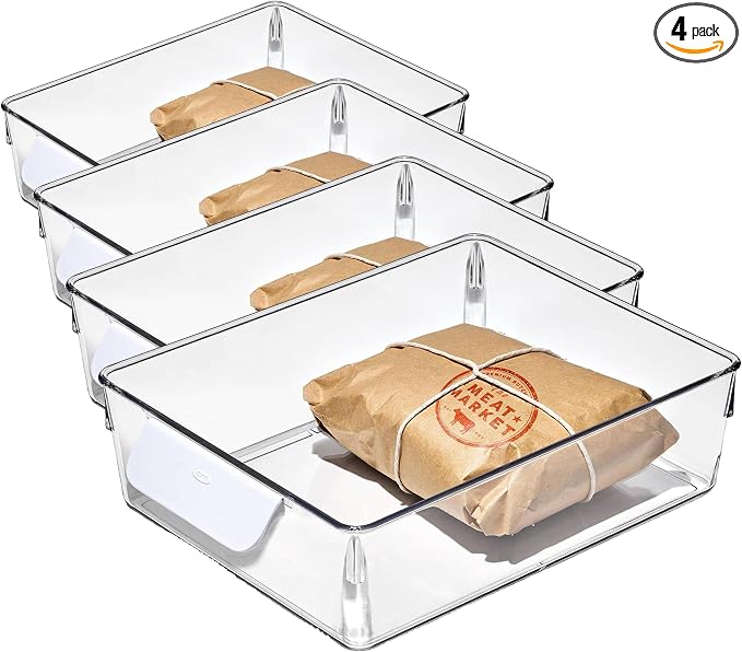 OXO Good Grips Fridge Organization Bin 8 in x 10 in - for Deli Meats, Cheeses, Loose Fruits and More (Pack of 4)