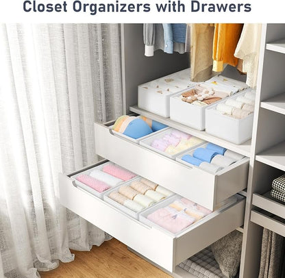 DIMJ Drawer Organizer Clothes - Underwear Organizer Small Sock Organizer Box Dresser Organizer,Drawer Dividers for Baby Clothes,Bra,Socks, Belt, Tie, Set of 9,White