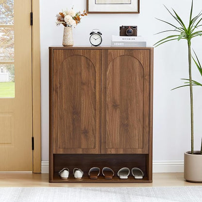 Shoe Cabinet, 5 Tier Wooden Shoe Storage Organizer Cabinet with Adjustable Shelves, Shoes Rack Accent Cabinet for Entryway Hallway Living Room, Walnut