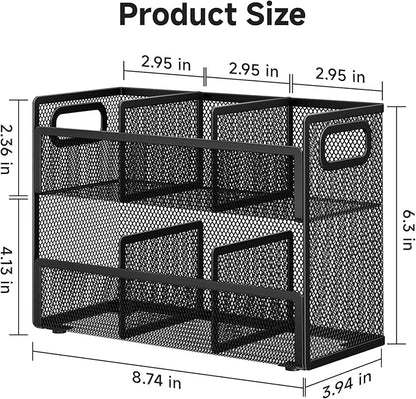 2 Tier Tea Bag Organizer, Mesh Tea Bag Holder with Handle, Teabag Holder, Tea Station Organizer for Countertop, Pantry, Kitchen, Cabinet -Black