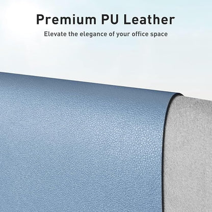 Aothia Faux Leather Desk Mat - Non-Slip PU Leather Desk Blotter, Waterproof Writing Surface, Large Desk Pad for Office & Home (Denim Blue, 55" x 17")