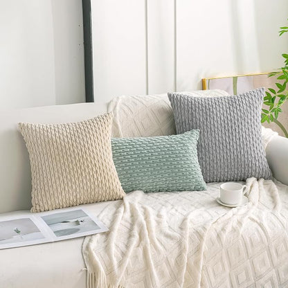 Set of 4 Beige Decorative Throw Pillow Covers 16x16 Inch Corduroy Pillow Covers for Bed Couch Sofa Living Room Soft Square Cushion Cases