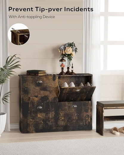 MIRROTOWEL Shoe Cabinet,Hidden Slim Narrow Shoe Rack Cabinet with 4 Drawers for Entryway, Foyer,Hallway,Bedroom,Original Wood Color