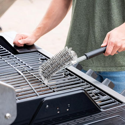 ELK Triple Head Grill Brush - Fast and Efficient BBQ Grate Cleaning Tool with Durable Stainless Steel Bristles - Safe for Porcelain Coated Grates - Ultimate Grime Remover for Quick and Easy Grilling