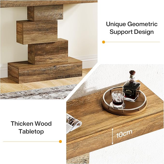 Tribesigns 42.5" Farmhouse Console Table, Narrow Wood Sofa Table Behind Couch with Geometric Base, Industrial Entryway Accent Table for Living Room, Hallway, Entrance (Light Brown)