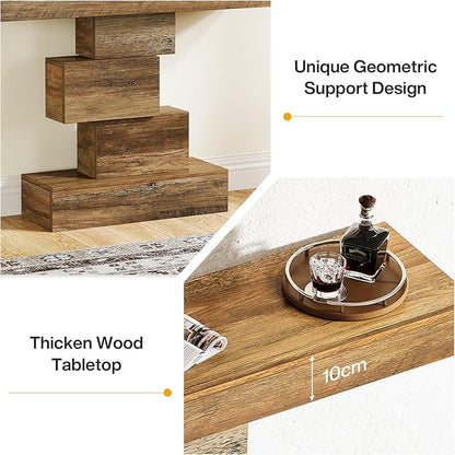 Tribesigns 42.5" Farmhouse Console Table, Narrow Wood Sofa Table Behind Couch with Geometric Base, Industrial Entryway Accent Table for Living Room, Hallway, Entrance (Light Brown)