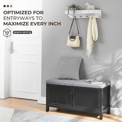 Shoe Storage Cabinet with Bench, Shoe Organizer with 2 Doors Shoe Rack Benches with Cushion for Front Door Entrance Entryway Living Room(Black)
