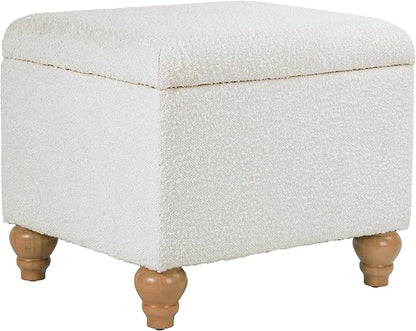 Spatial Order Home Decor | Upholstered MediumRectangular Storage Ottoman | Hinged Lid Ottoman with Storage for Living Room & Bedroom, Cream Boucle