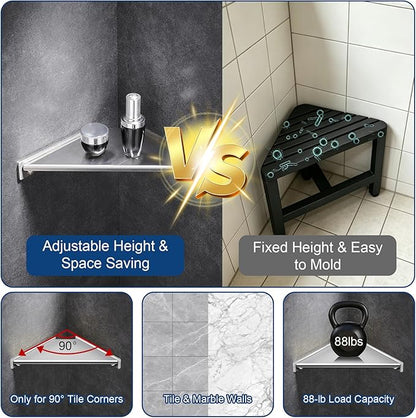 Corner Shower Foot Rest for Shaving Legs, Wall Mounted Shower Step & Shower Shelf 2 in 1, Stainless Steel Shower Foot Ledge, Heavy Duty Corner Shelf for Bathroom, Space Saving Design, Brushed Nickel